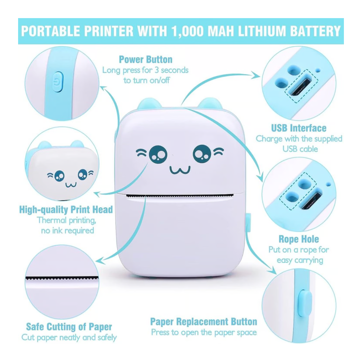 Mini Impresora Térmica Portátil – ¡Imprime donde quieras, sin tinta! + 5 rollos!!